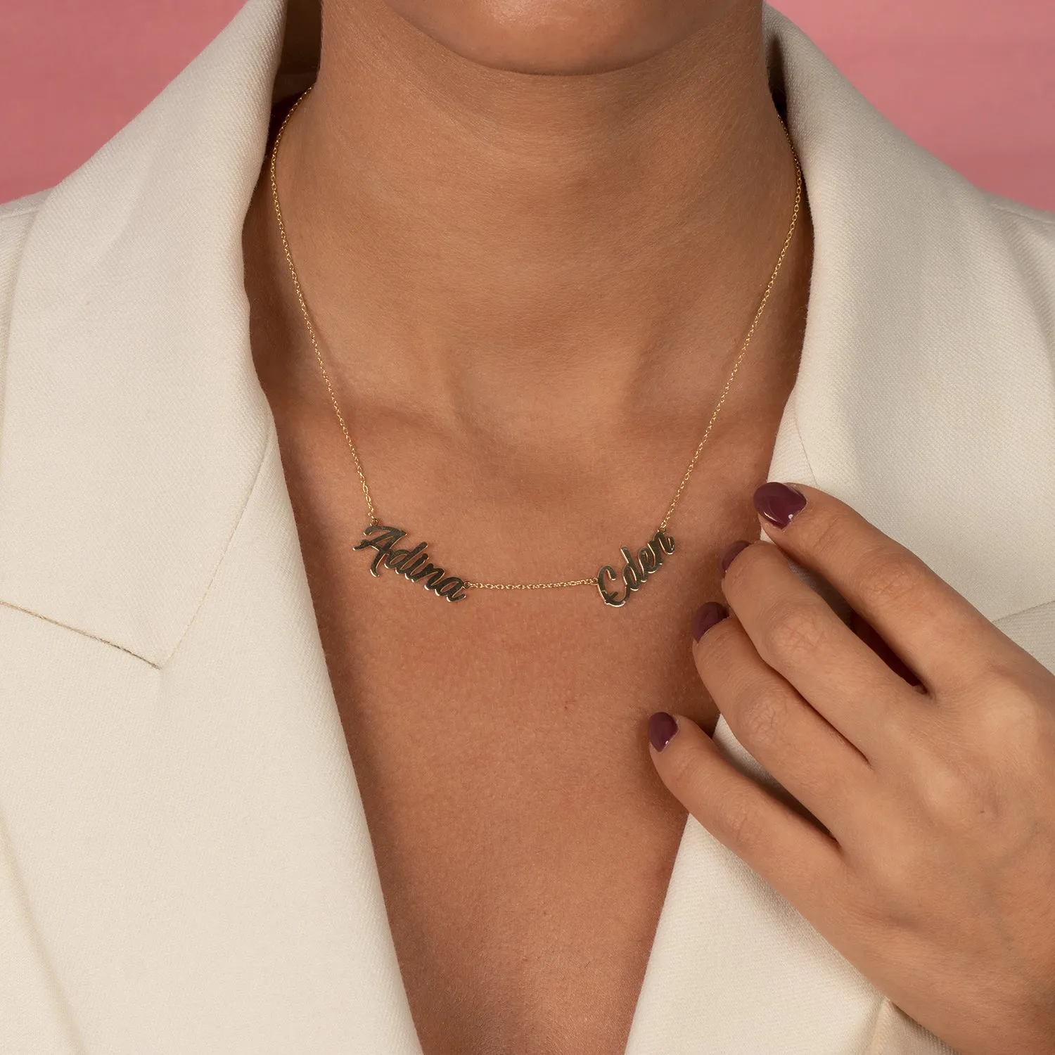 Solid Script Double Nameplate Necklace sold by Adina Eden's product image thumbnail 2