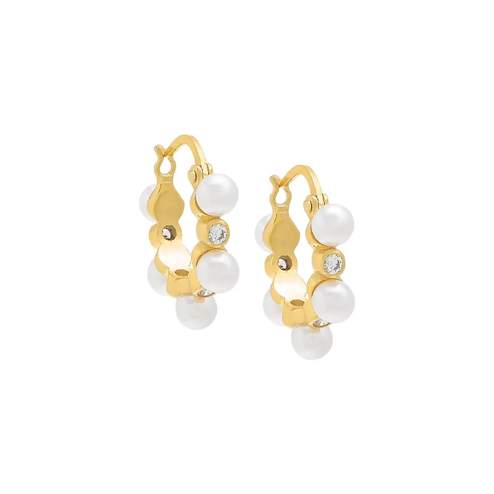 Embedded Pearl X CZ Hoop Earring sold by Adina Eden's