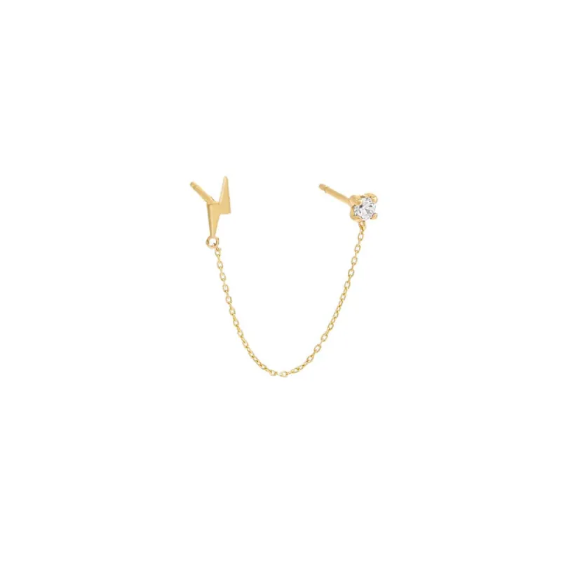 CZ X Lightning Bolt Chain Stud Earring 14K sold by Adina Eden's