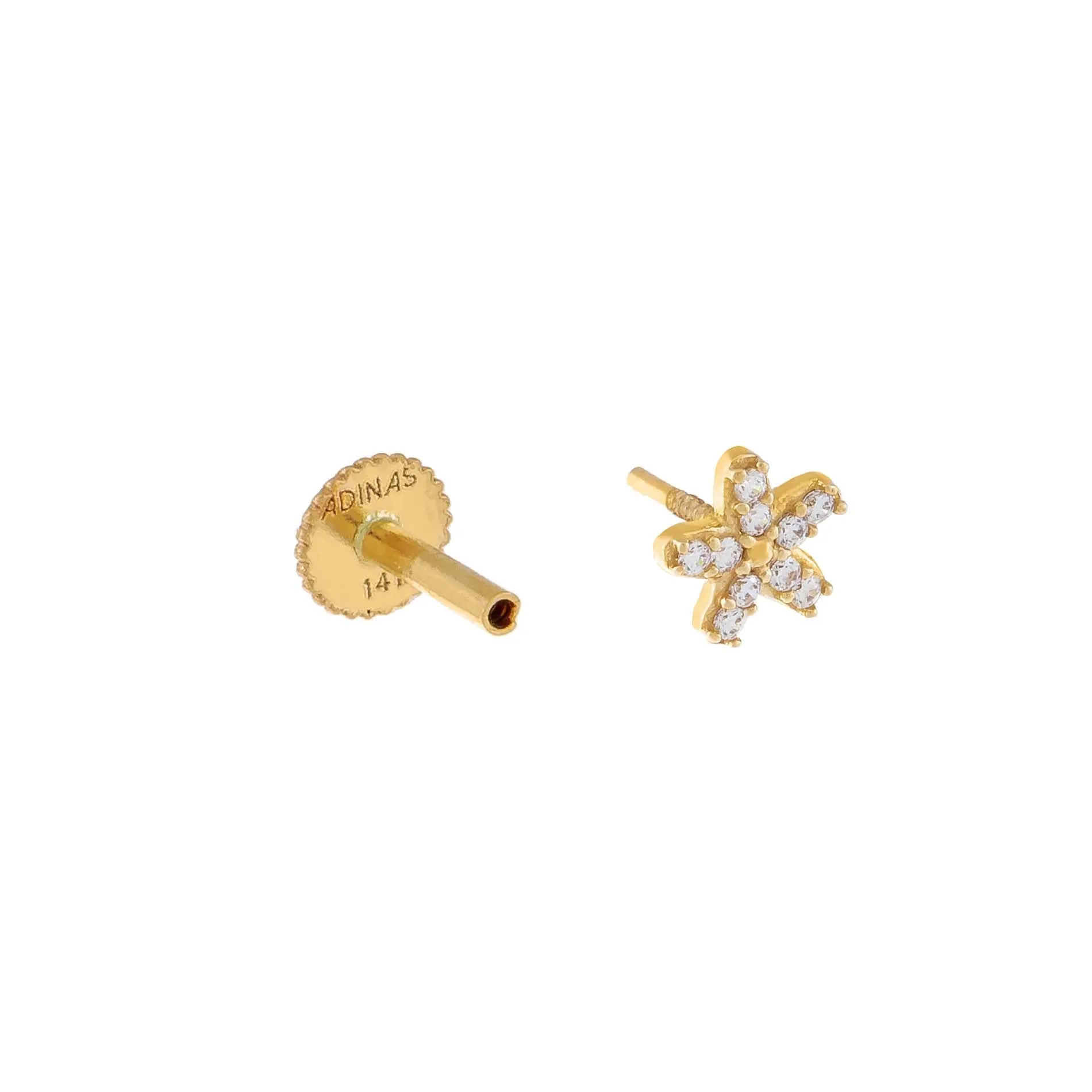 Pavé Flower Threaded Stud Earring 14K sold by Adina Eden's product image thumbnail 3
