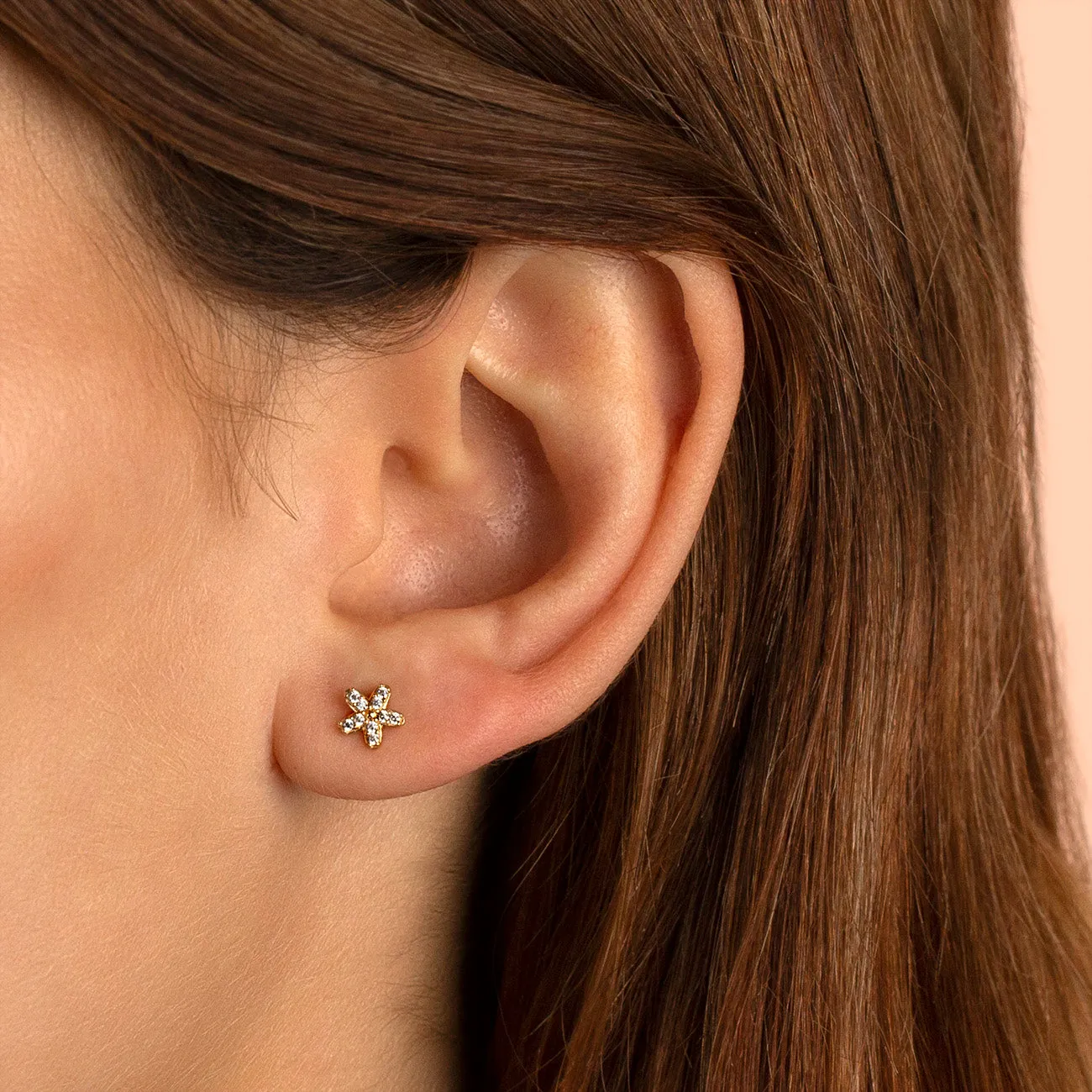 Pavé Flower Threaded Stud Earring 14K sold by Adina Eden's product image thumbnail 2
