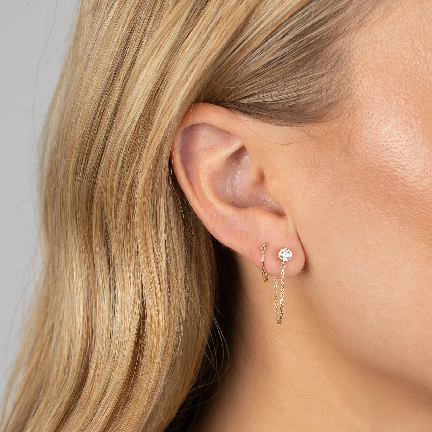 Dainty Front Back Chain Drop Stud Earring 14K sold by Adina Eden's product image thumbnail 4