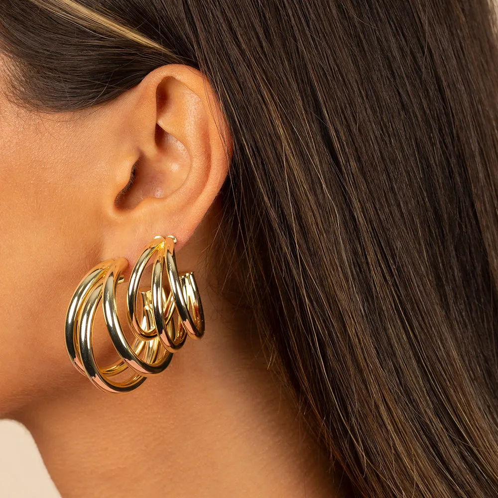 Solid Triple Hollow Hoop Earring sold by Adina Eden's product image thumbnail 5