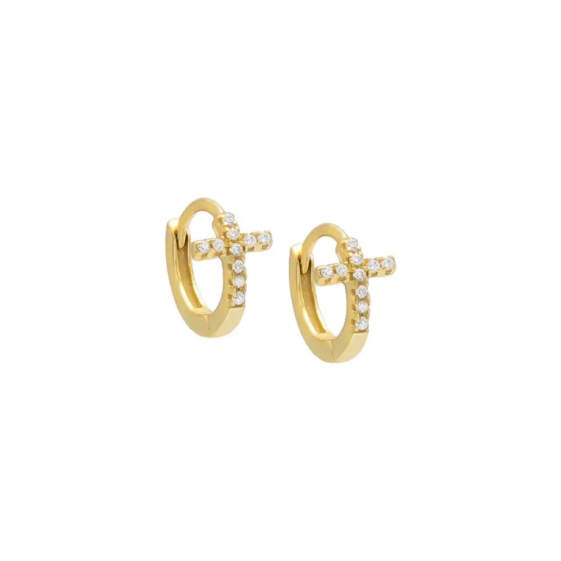 Tiny Pavé Cross Huggie Earring sold by Adina Eden's