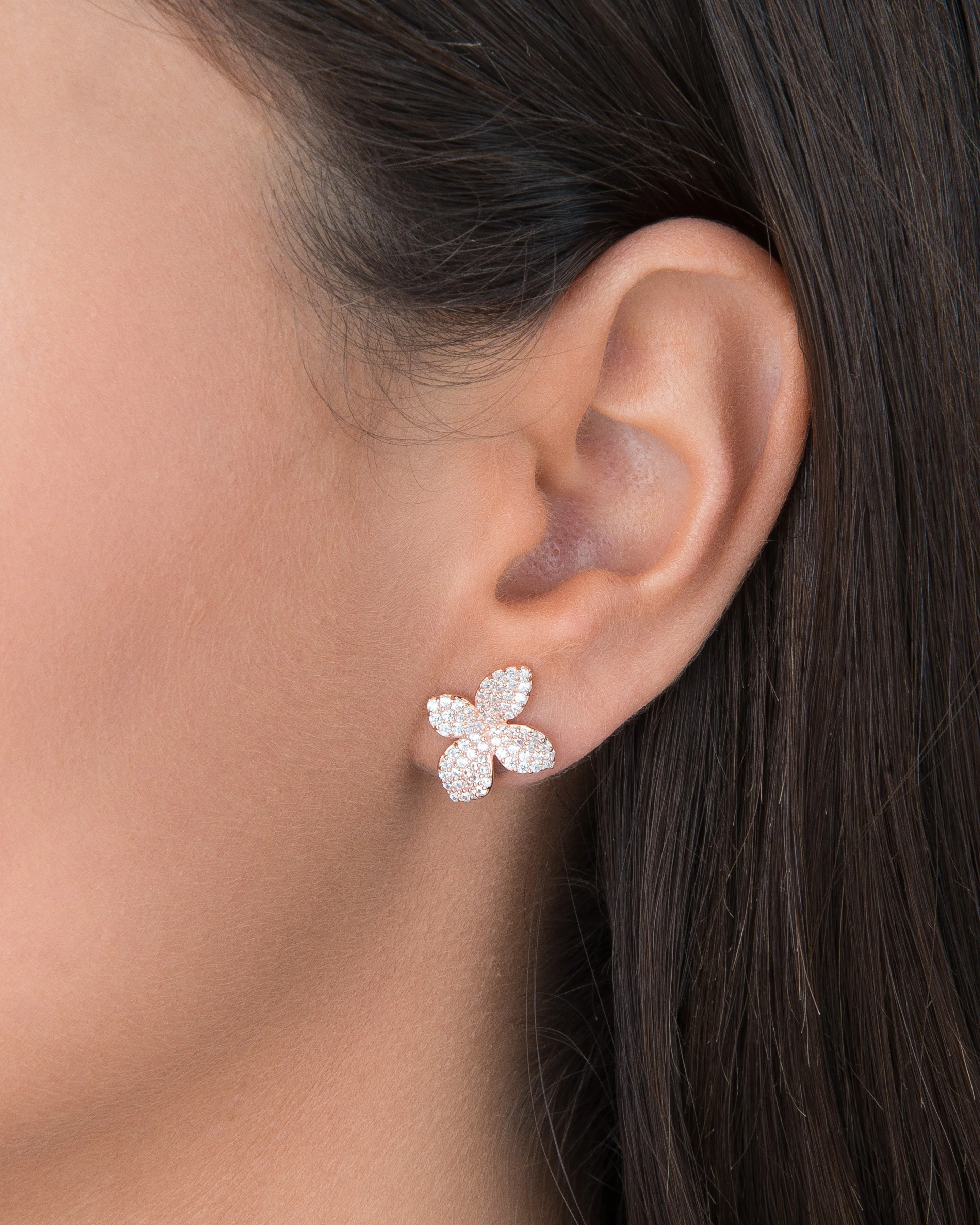 Small Pavé Fancy Flower Stud Earring sold by Adina Eden's product image thumbnail 4