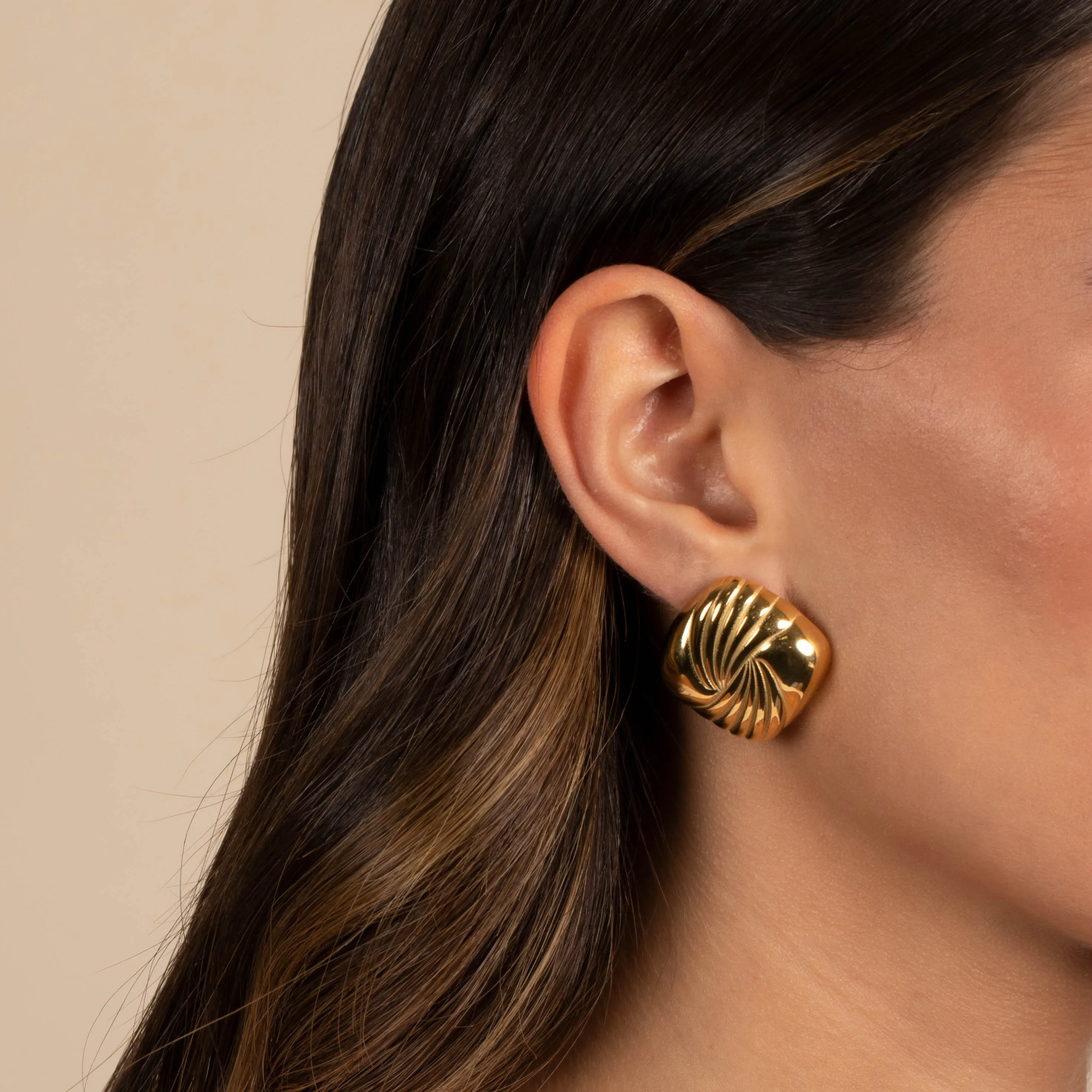 Puffy Lined Square Stud Earring sold by Adina Eden's product image thumbnail 3