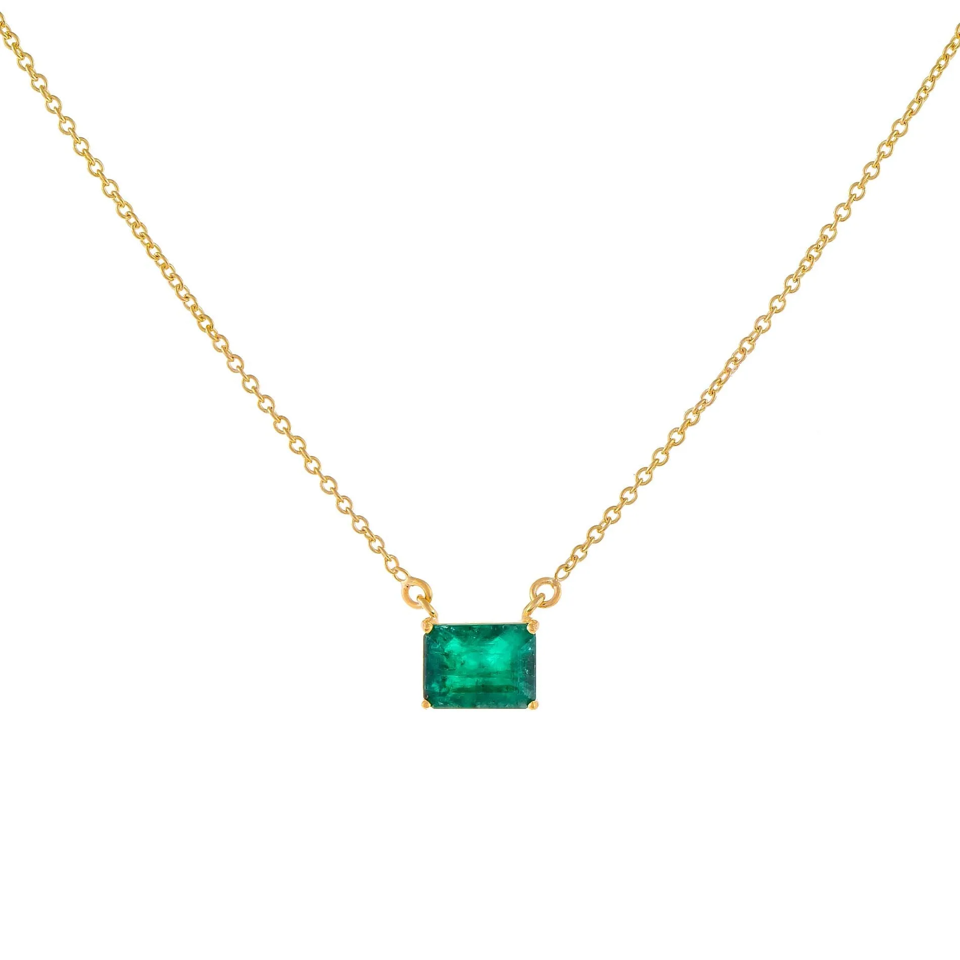 Diamond Emerald Stone Necklace 14K sold by Adina Eden's