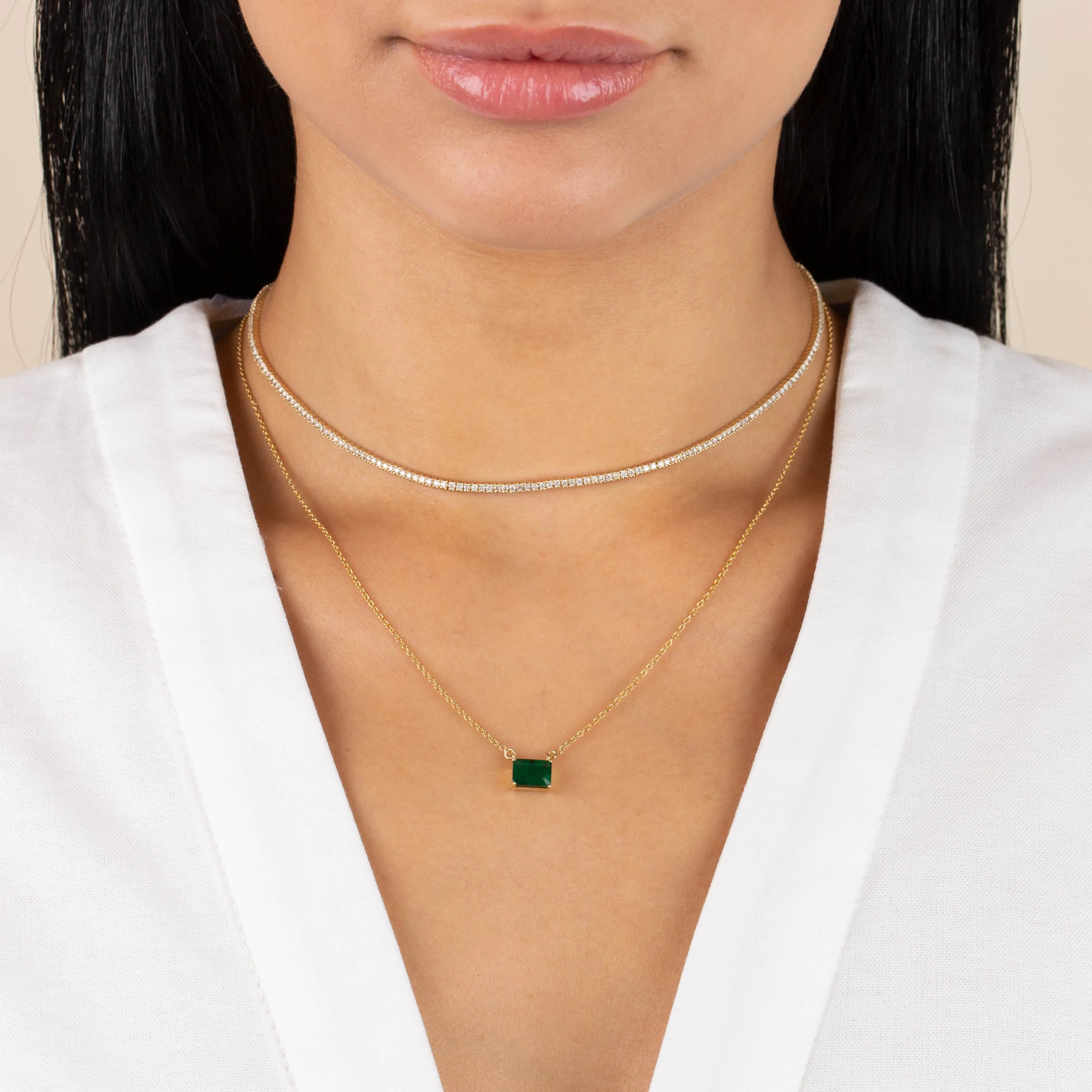 Diamond Emerald Stone Necklace 14K sold by Adina Eden's product image thumbnail 2
