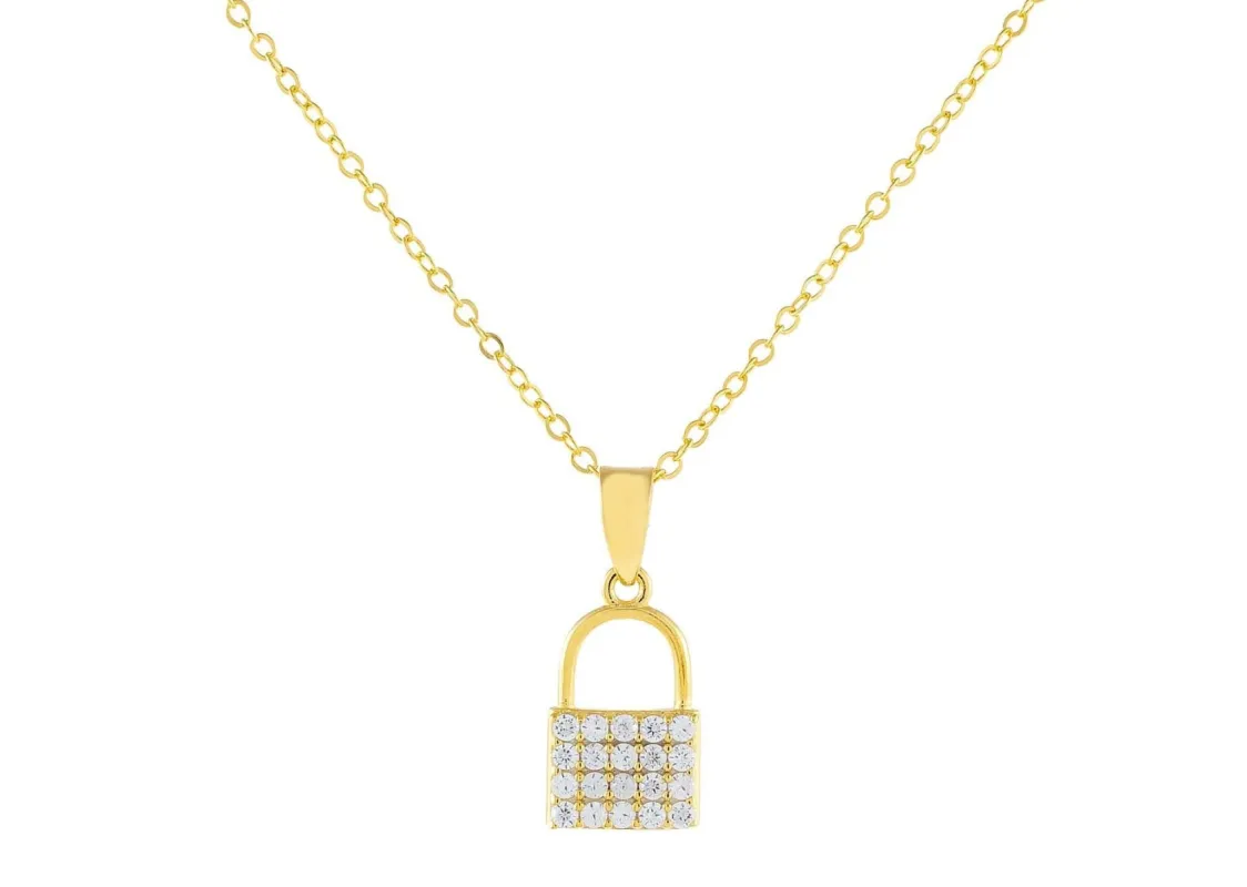 Pavé Tiny Lock Necklace sold by Adina Eden's