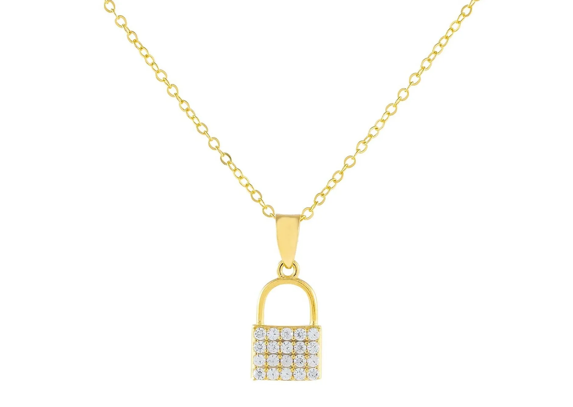 Pavé Tiny Lock Necklace sold by Adina Eden's