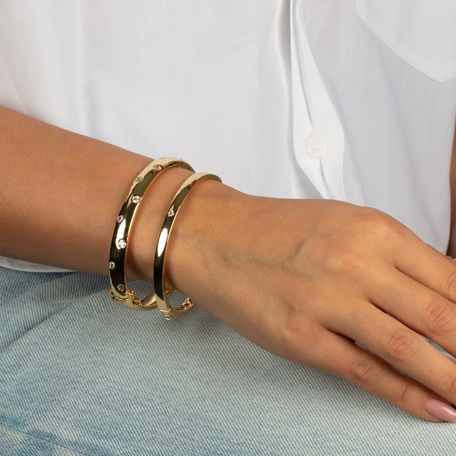 CZ Scattered Wide Bangle Bracelet sold by Adina Eden's product image thumbnail 2