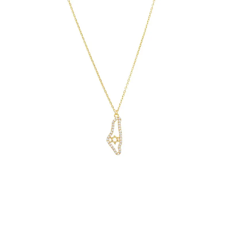 Pave Israeli Map Cut Out Pendant Necklace sold by Adina Eden's