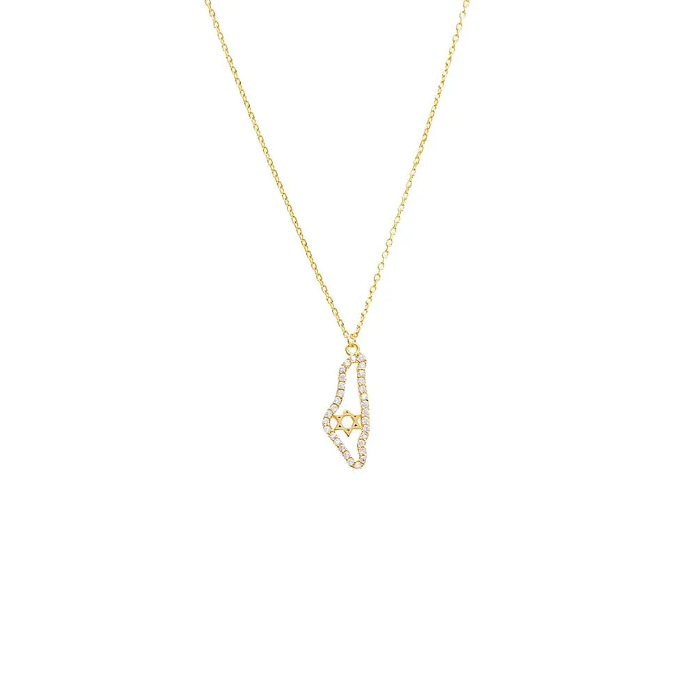 Pave Israeli Map Cut Out Pendant Necklace sold by Adina Eden's