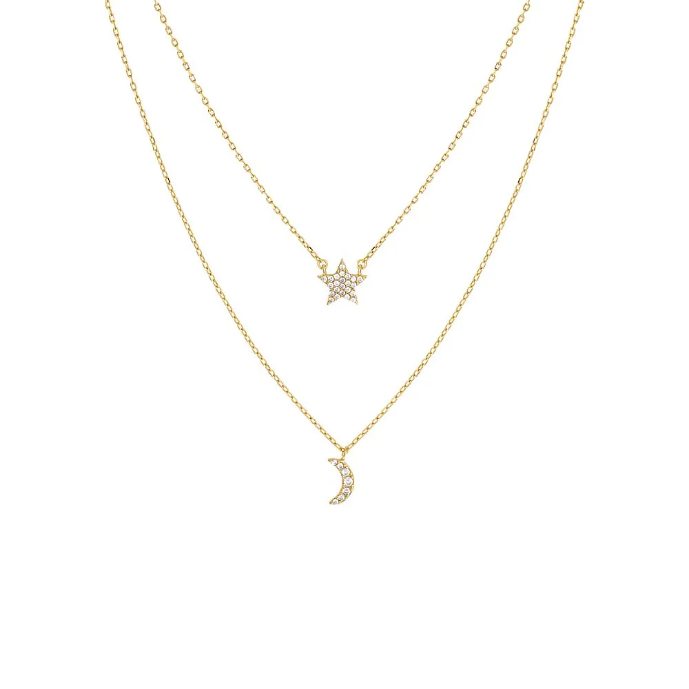Pavé Star X Moon 2 In 1 Necklace sold by Adina Eden's
