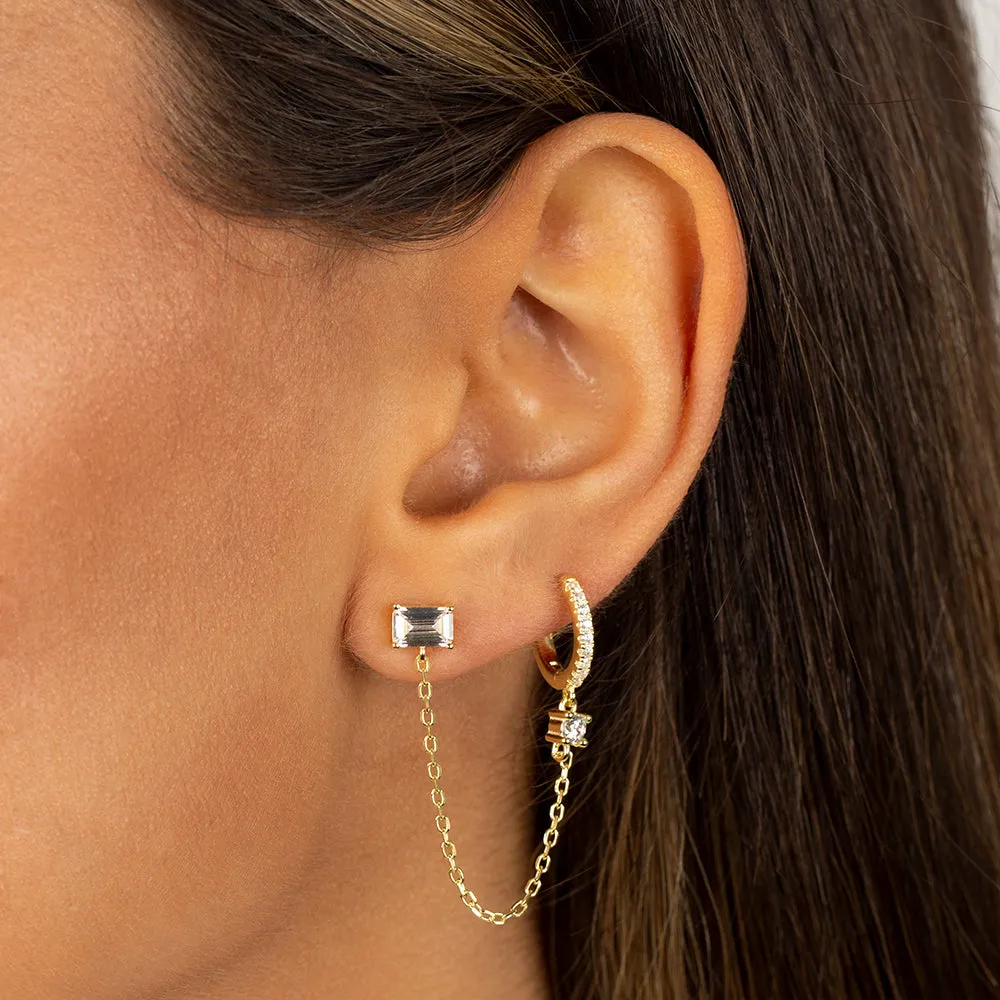 Pavé Huggie Chain X Stud Earring sold by Adina Eden's product image thumbnail 2