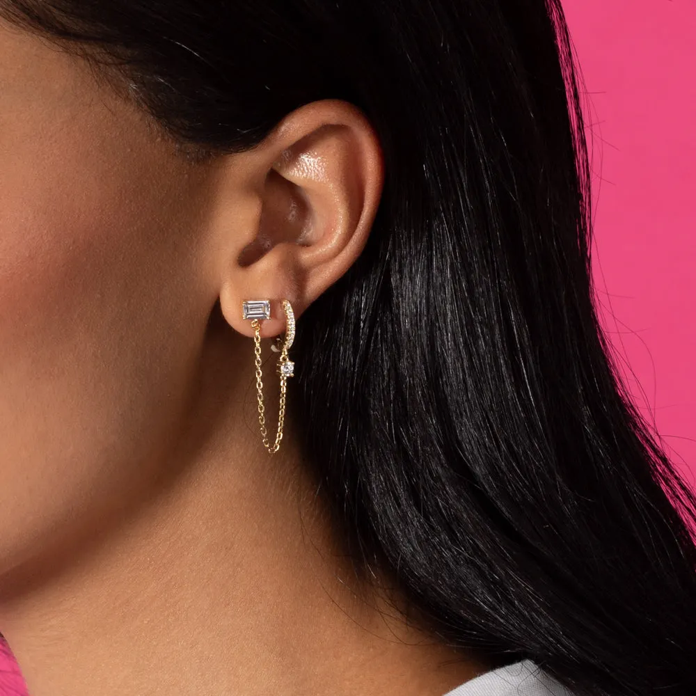 Pavé Huggie Chain X Stud Earring sold by Adina Eden's product image thumbnail 3