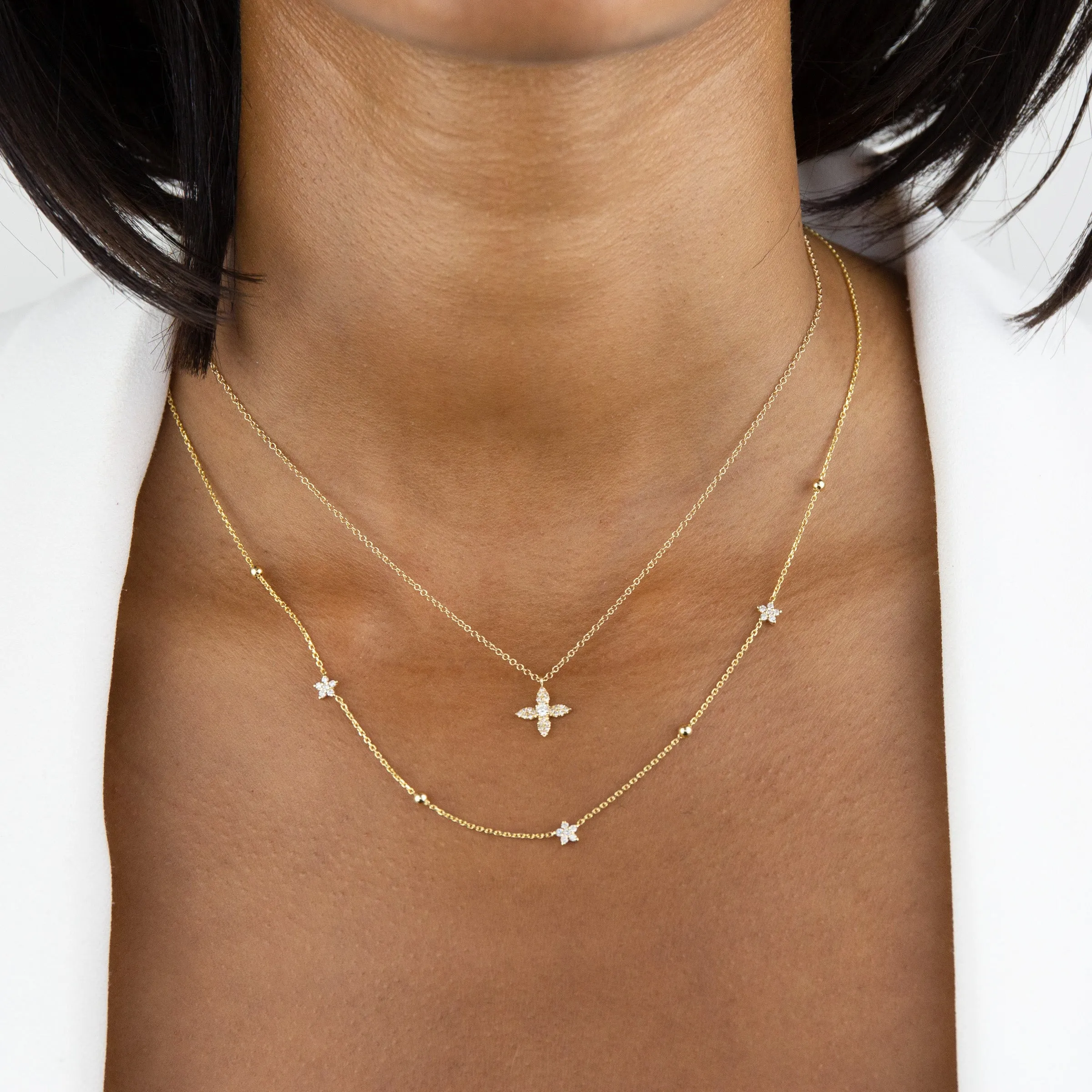 Diamond Flower X Ball Chain Necklace 14K sold by Adina Eden's product image thumbnail 2