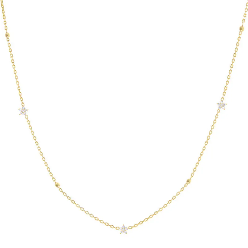 Diamond Flower X Ball Chain Necklace 14K sold by Adina Eden's