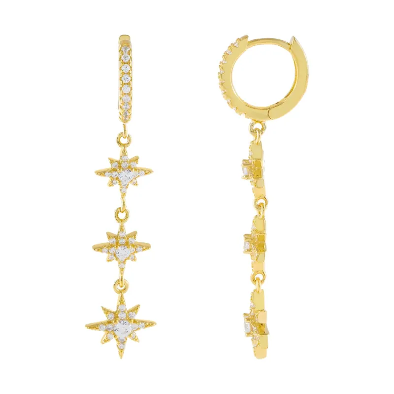 CZ Starburst Drop Huggie Earring sold by Adina Eden's