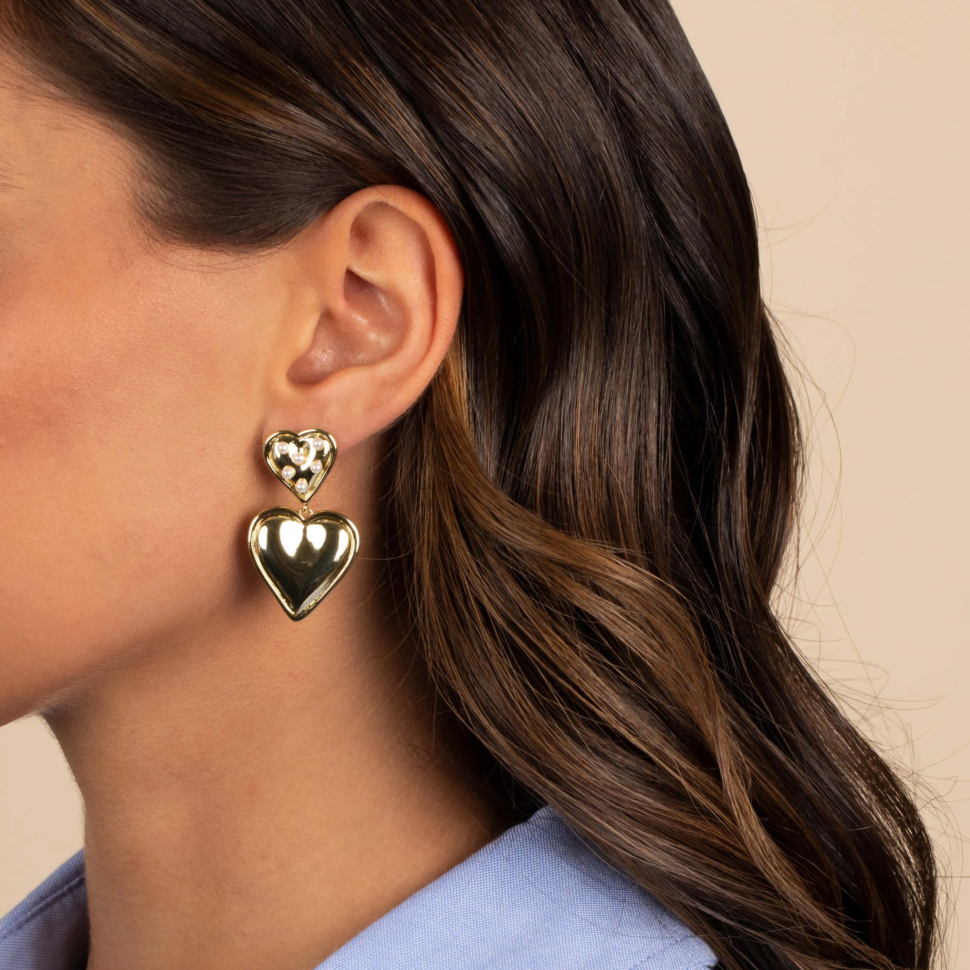 Pearl Scattered Heart Drop Earring sold by Adina Eden's product image thumbnail 2