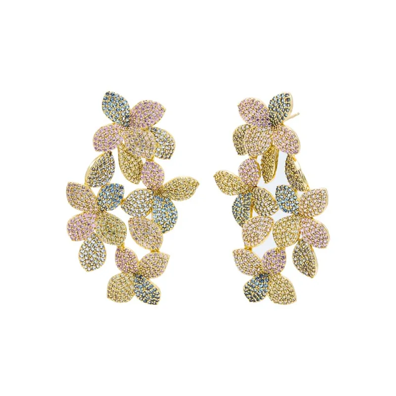 Pastel Pavé Multi Flower Drop Stud Earring sold by Adina Eden's