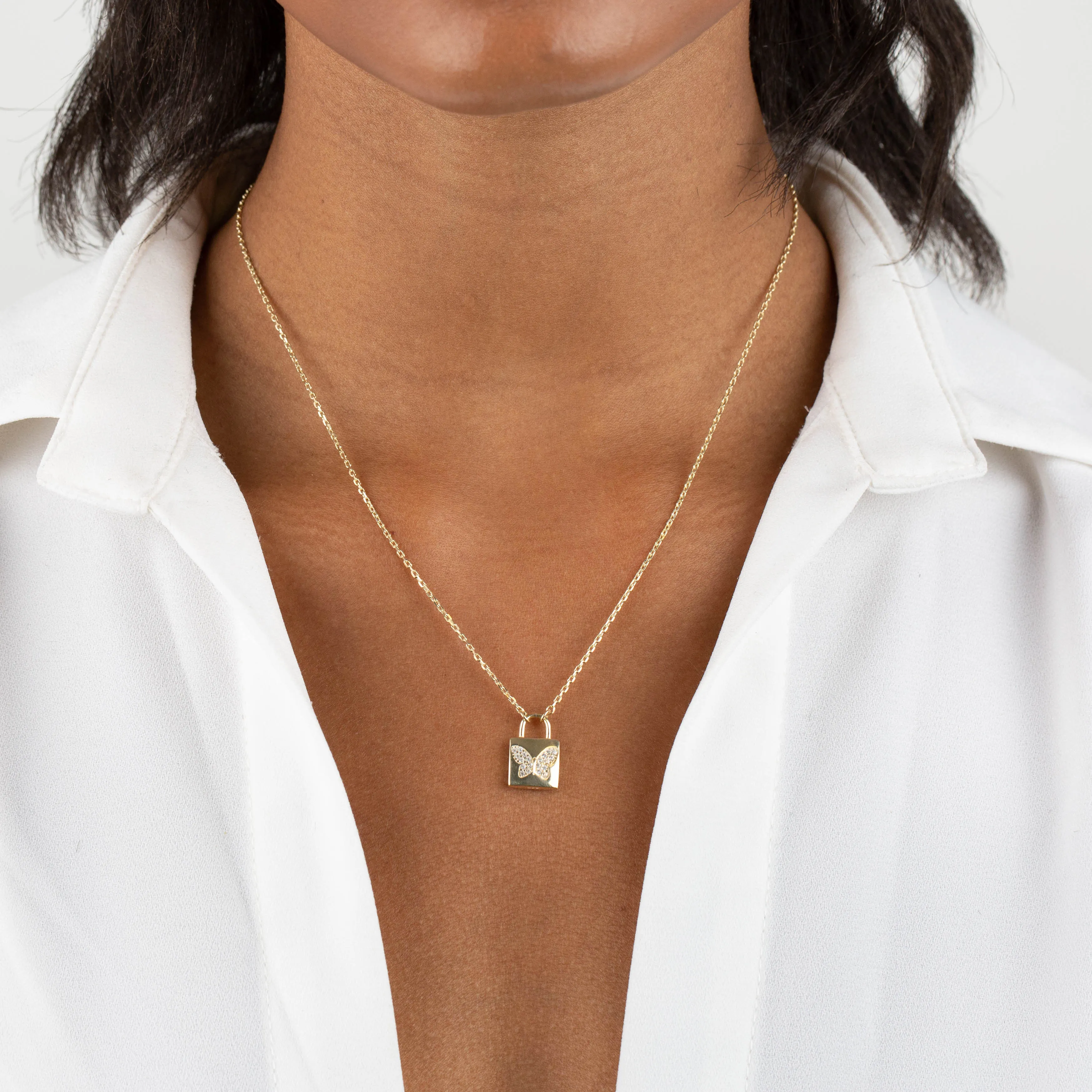 Pavé Butterfly Lock Necklace sold by Adina Eden's product image thumbnail 2