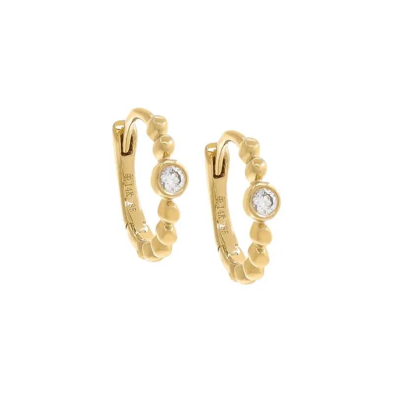 Beaded Diamond Bezel Huggie Earring 14K sold by Adina Eden's