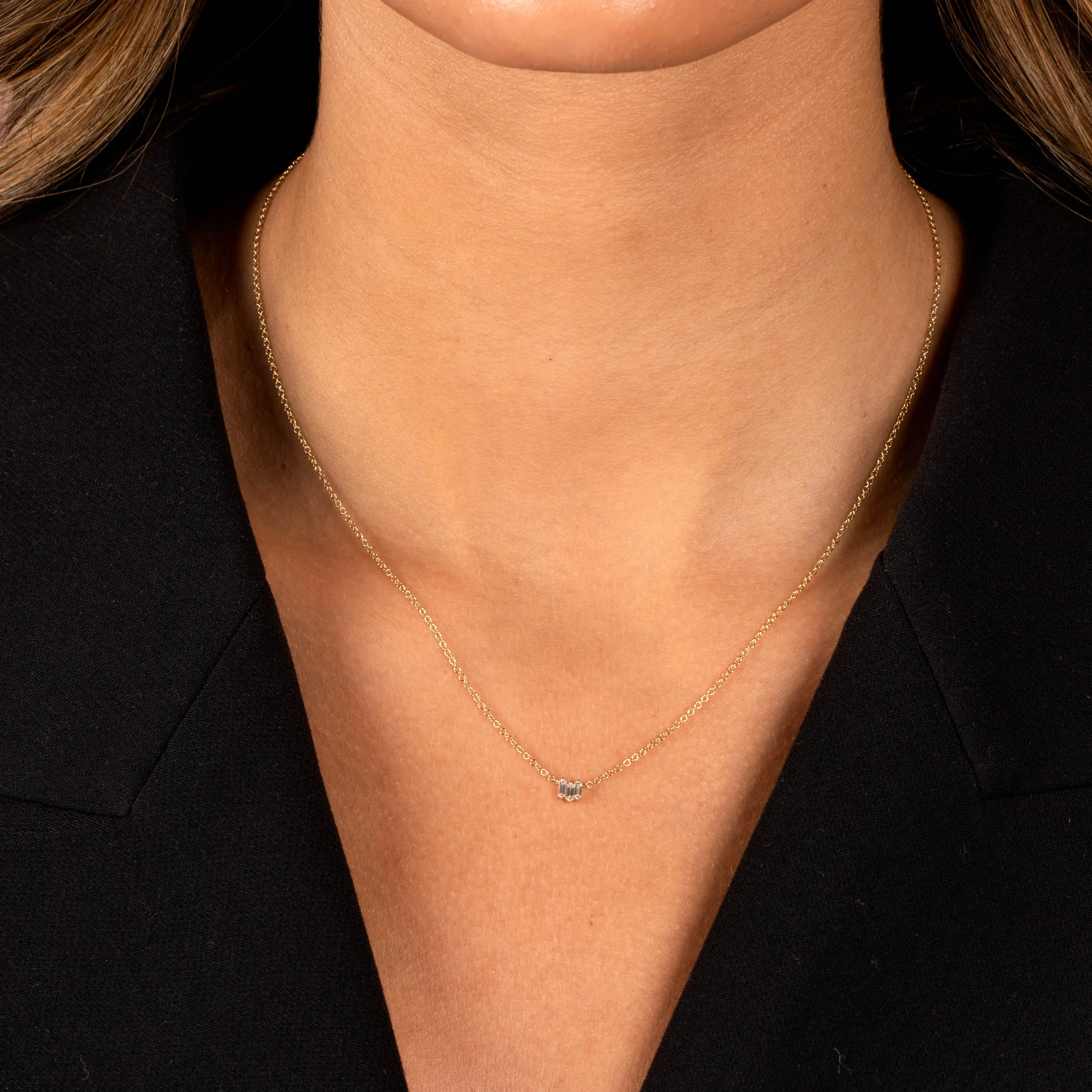 Diamond Scattered Baguette Pendant Necklace 14K sold by Adina Eden's product image thumbnail 2