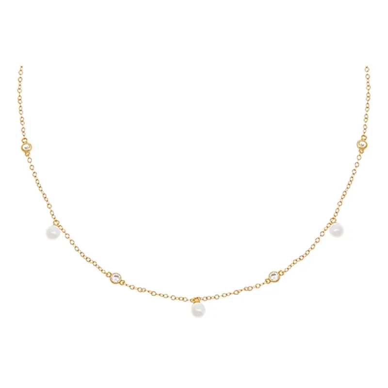 CZ Bezel X Dangling Pearl Choker sold by Adina Eden's
