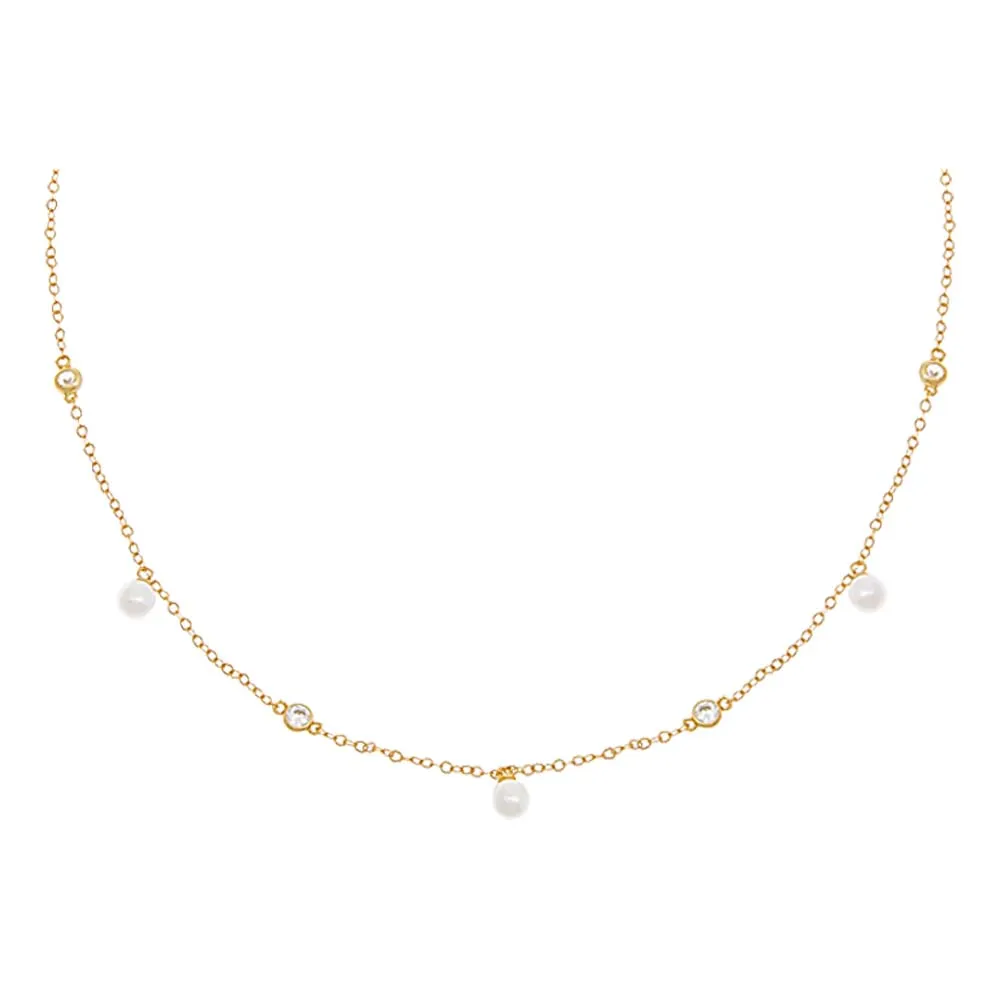 CZ Bezel X Dangling Pearl Choker sold by Adina Eden's