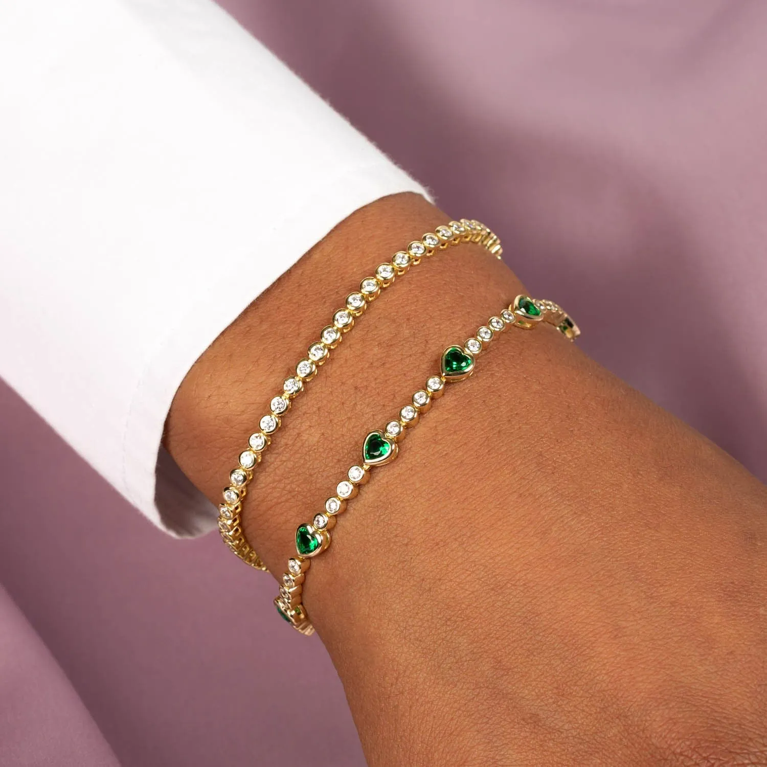 Multi CZ Heart Tennis Bracelet sold by Adina Eden's product image thumbnail 2