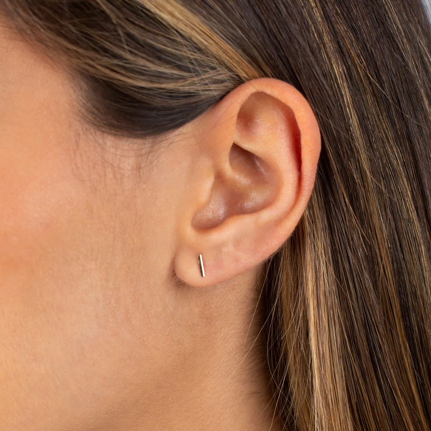 Thin Solid Bar Stud Earring 14K sold by Adina Eden's product image thumbnail 3