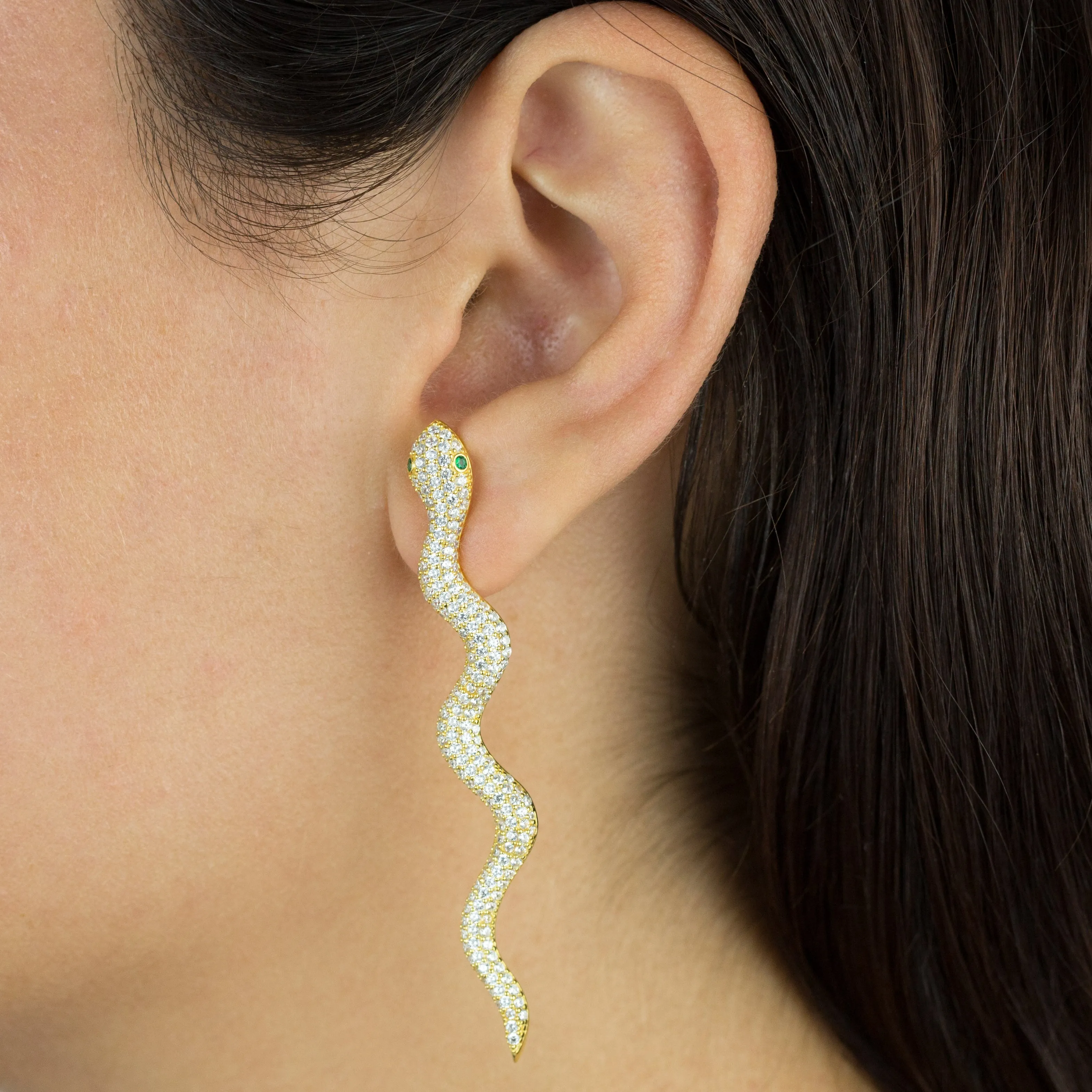 Pavé Snake Drop Stud Earring sold by Adina Eden's product image thumbnail 2