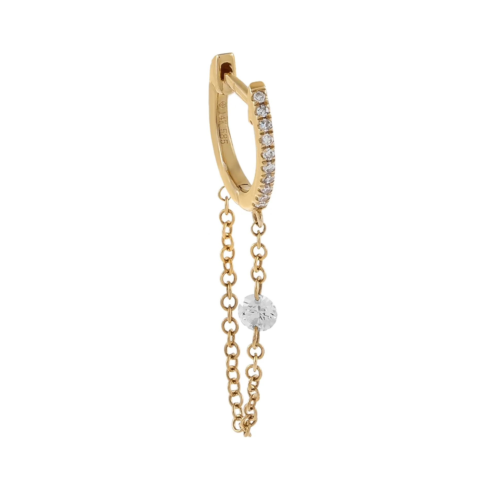 Floating Diamond Chain Huggie Earring 14K sold by Adina Eden's