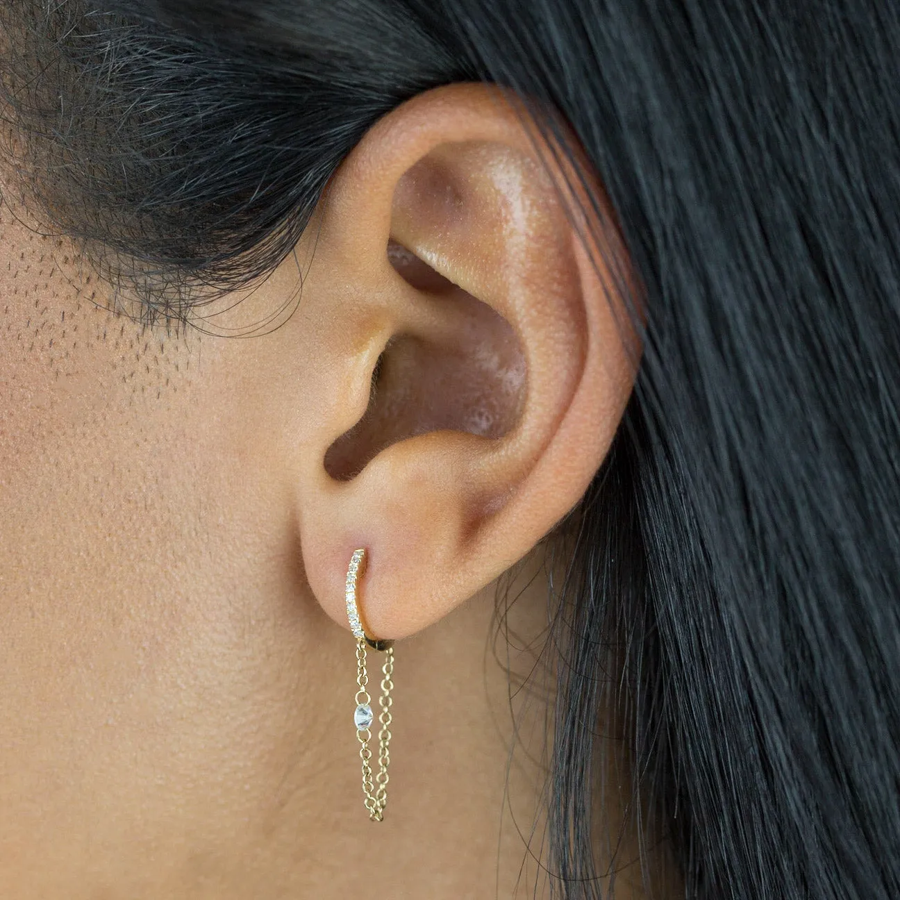 Floating Diamond Chain Huggie Earring 14K sold by Adina Eden's product image thumbnail 2