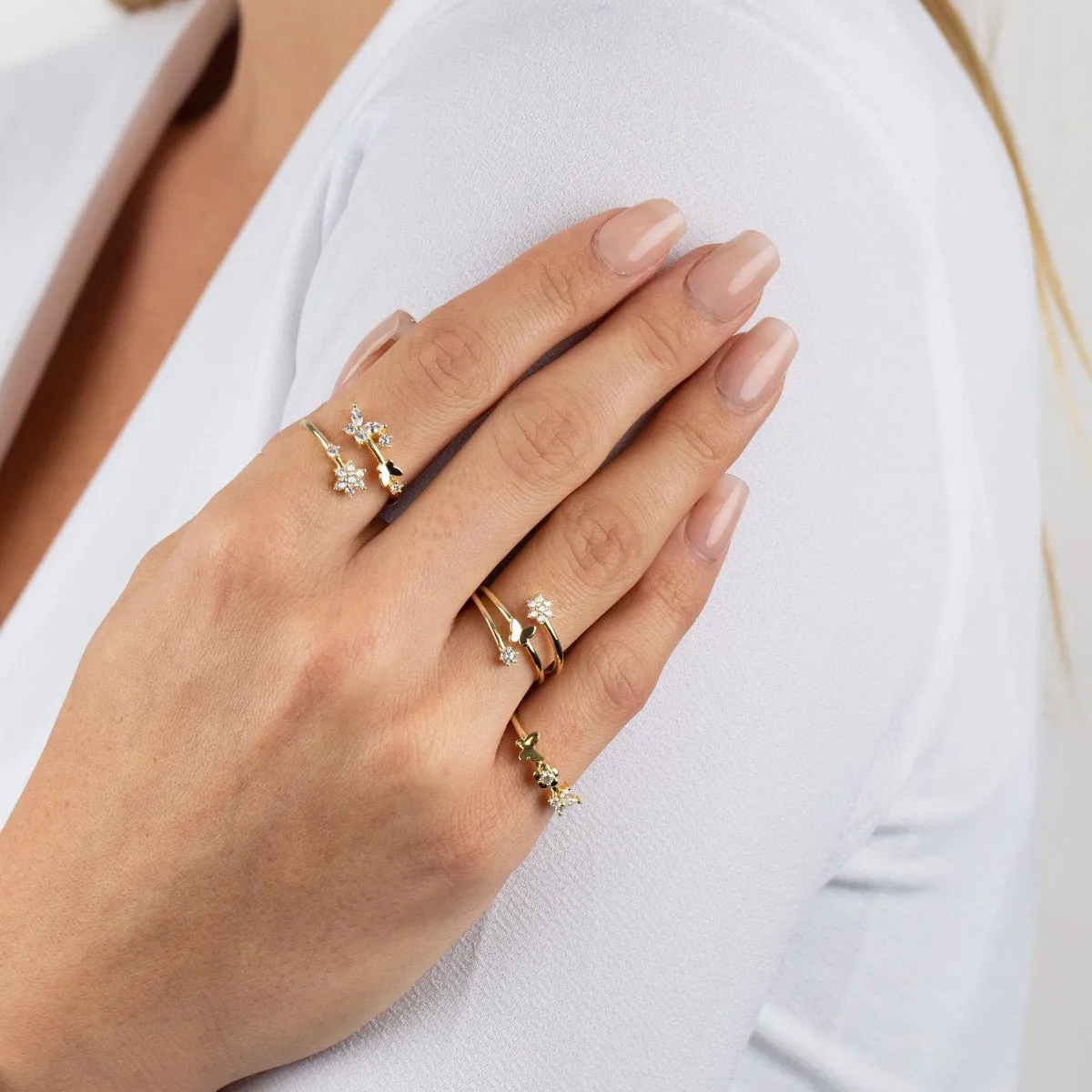 Pavé Butterfly x Star Triple Row Ring sold by Adina Eden's product image thumbnail 3