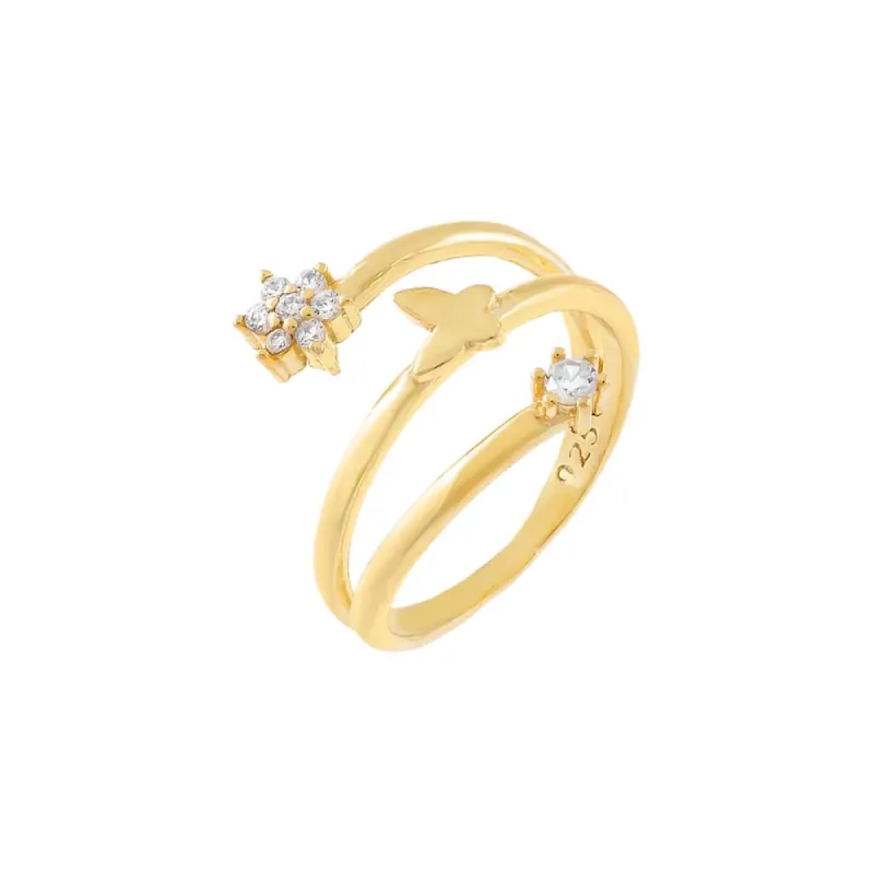Pavé Butterfly x Star Triple Row Ring sold by Adina Eden's