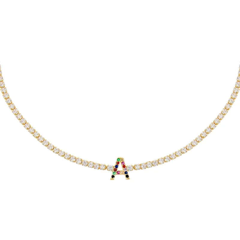 CZ Rainbow Uppercase Initial Tennis Choker sold by Adina Eden's