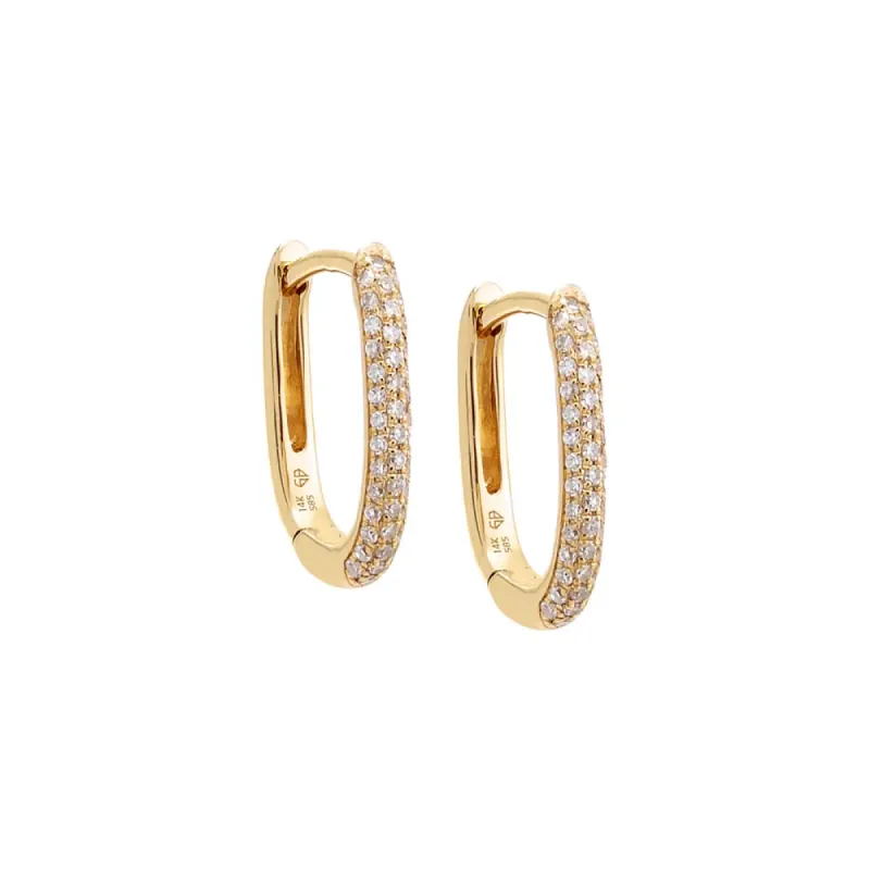 Diamond Pavé Oval Huggie Earring 14K sold by Adina Eden's