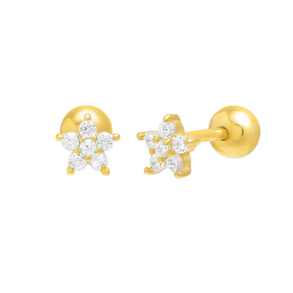 CZ 5 Petal Flower Threaded Ball Stud Earring sold by Adina Eden's