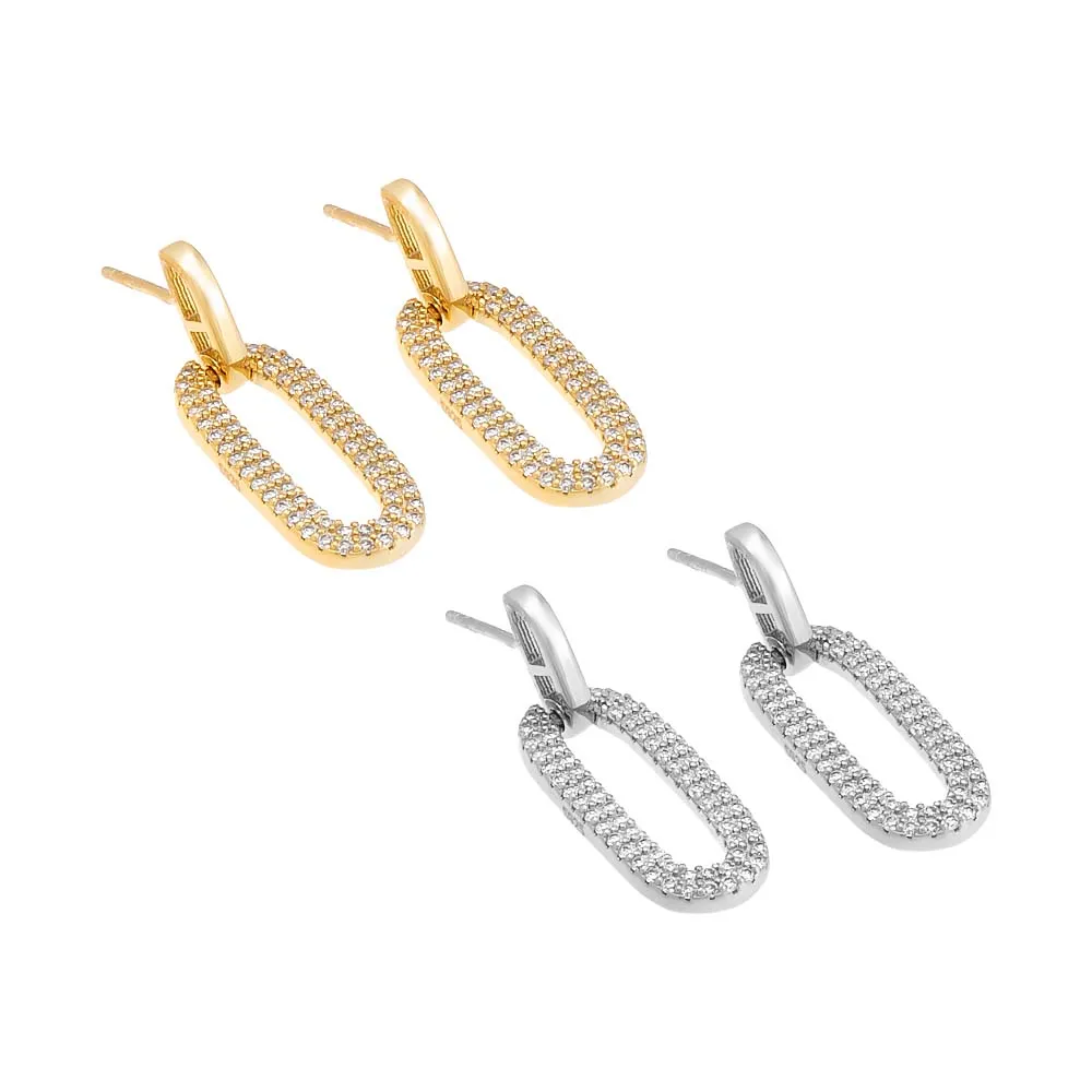 Solid/Pave Elongated Open Link Drop Stud Earring sold by Adina Eden's product image thumbnail 3