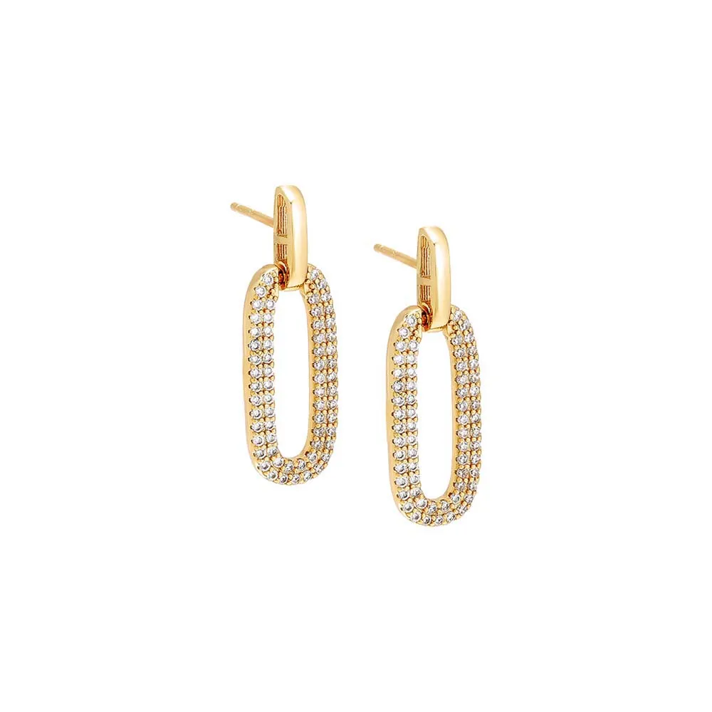 Solid/Pave Elongated Open Link Drop Stud Earring sold by Adina Eden's