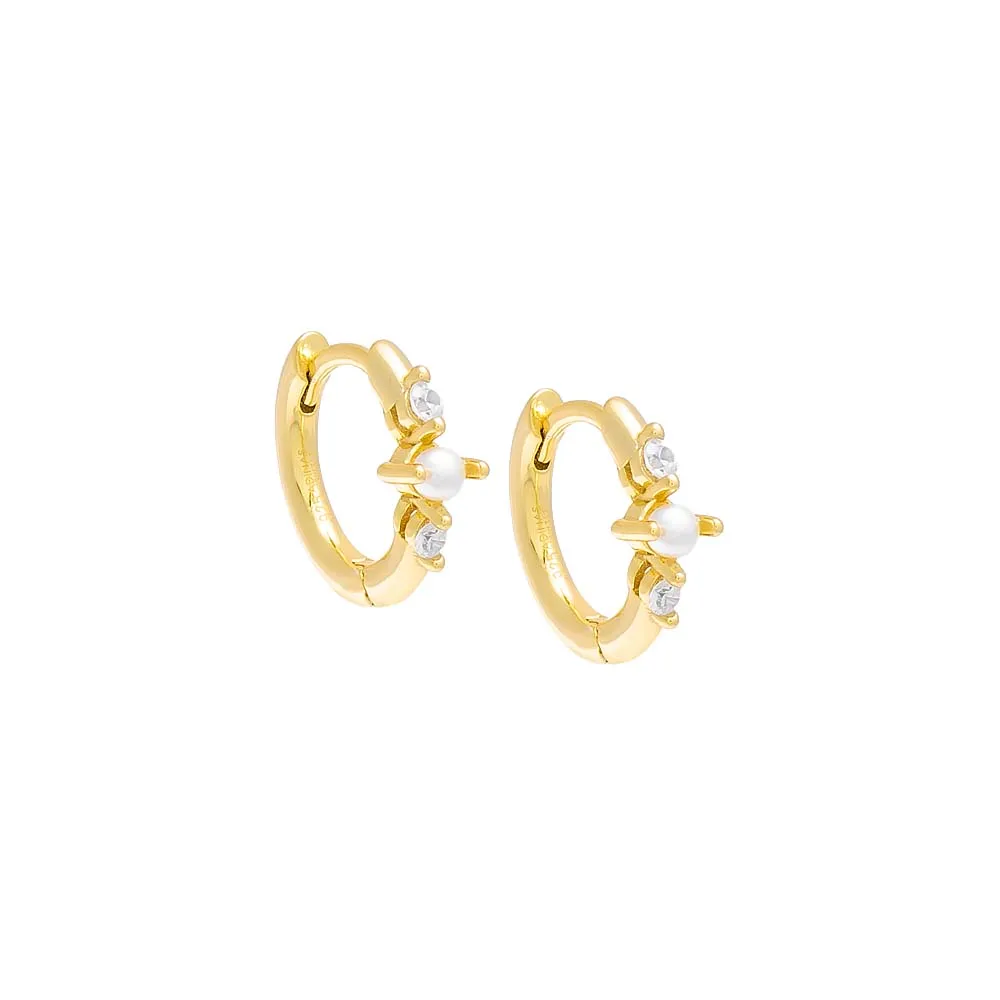 Pearl x CZ Huggie Earring sold by Adina Eden's