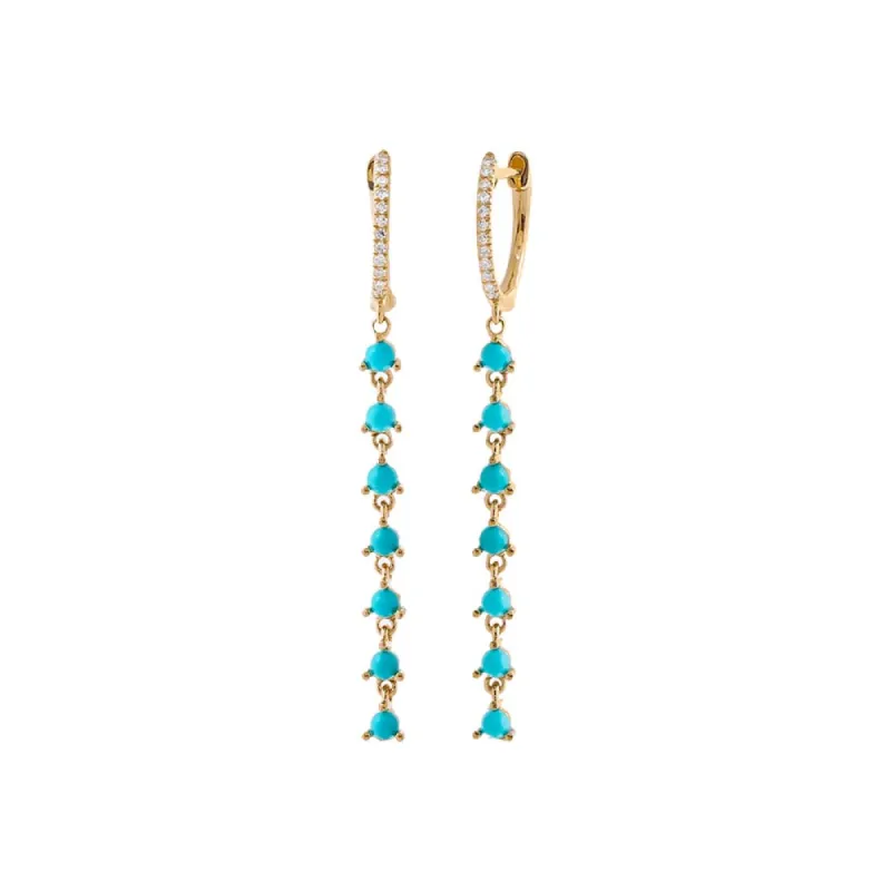 Diamond Pave X Turquoise Dangling Tennis Huggie Earring 14K sold by Adina Eden's