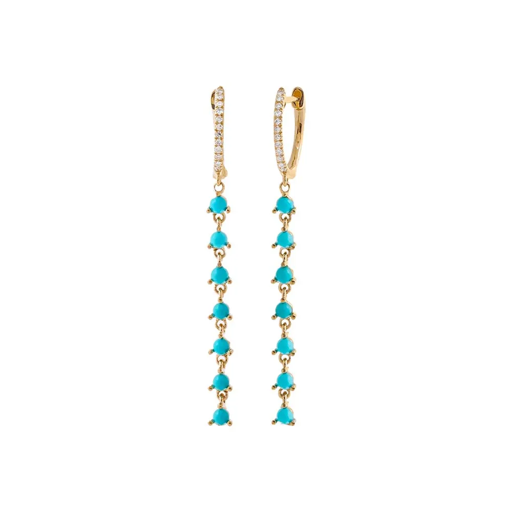 Diamond Pave X Turquoise Dangling Tennis Huggie Earring 14K sold by Adina Eden's