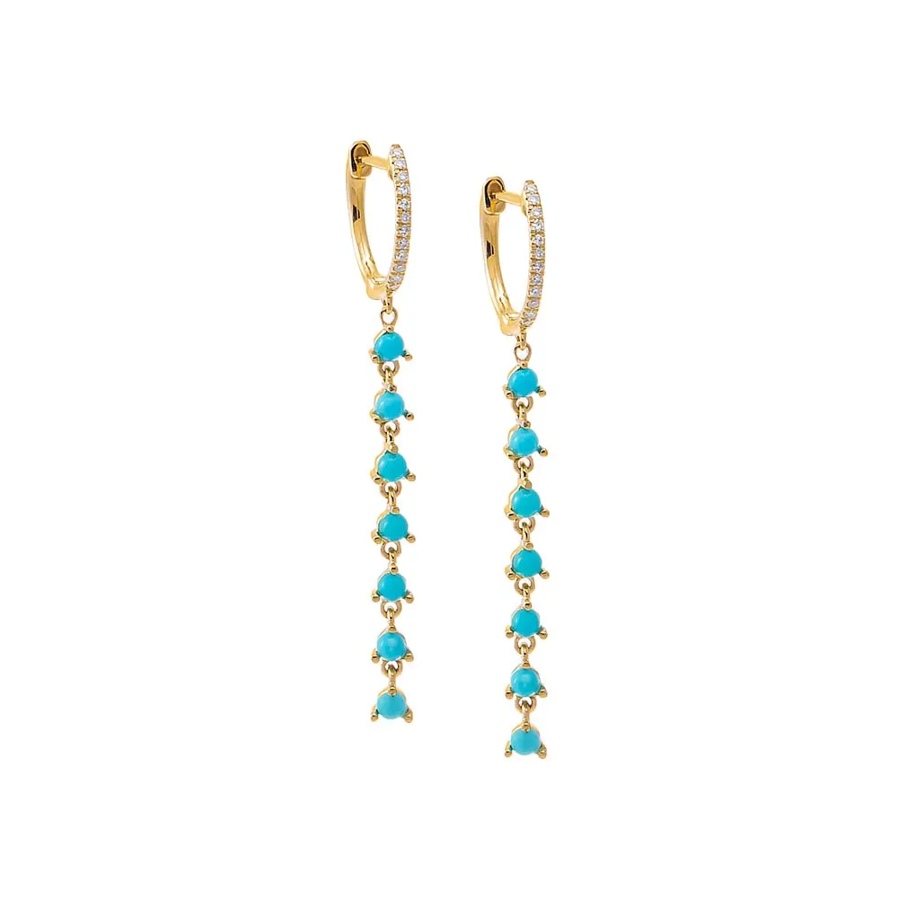 Diamond Pave X Turquoise Dangling Tennis Huggie Earring 14K sold by Adina Eden's product image thumbnail 2