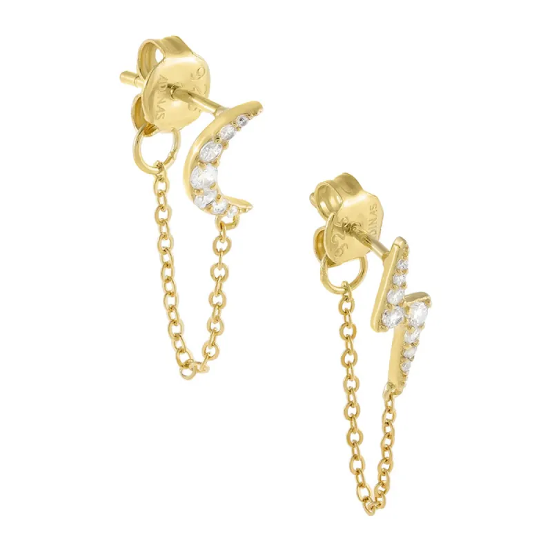 Pavé Celestial Chain Stud Earring sold by Adina Eden's