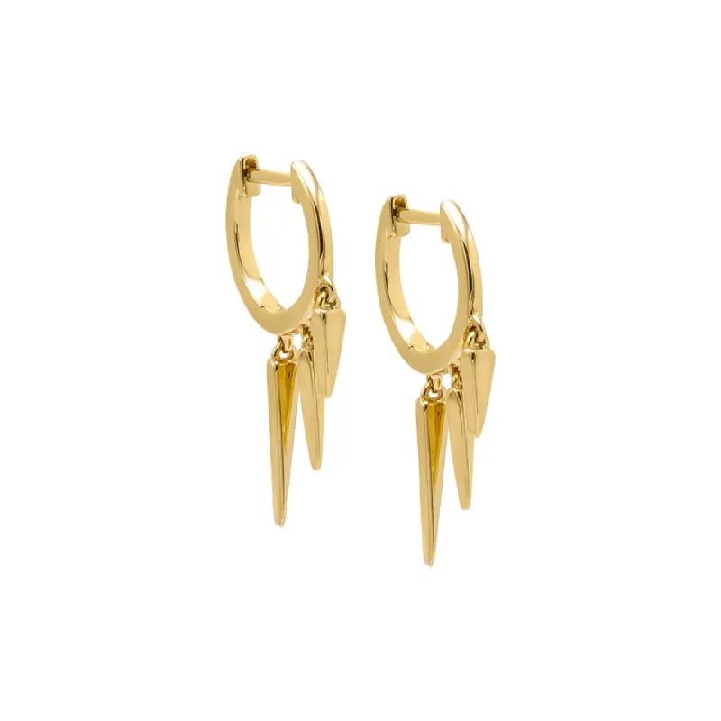 Solid Dangling Triple Spike Huggie Earring 14K sold by Adina Eden's