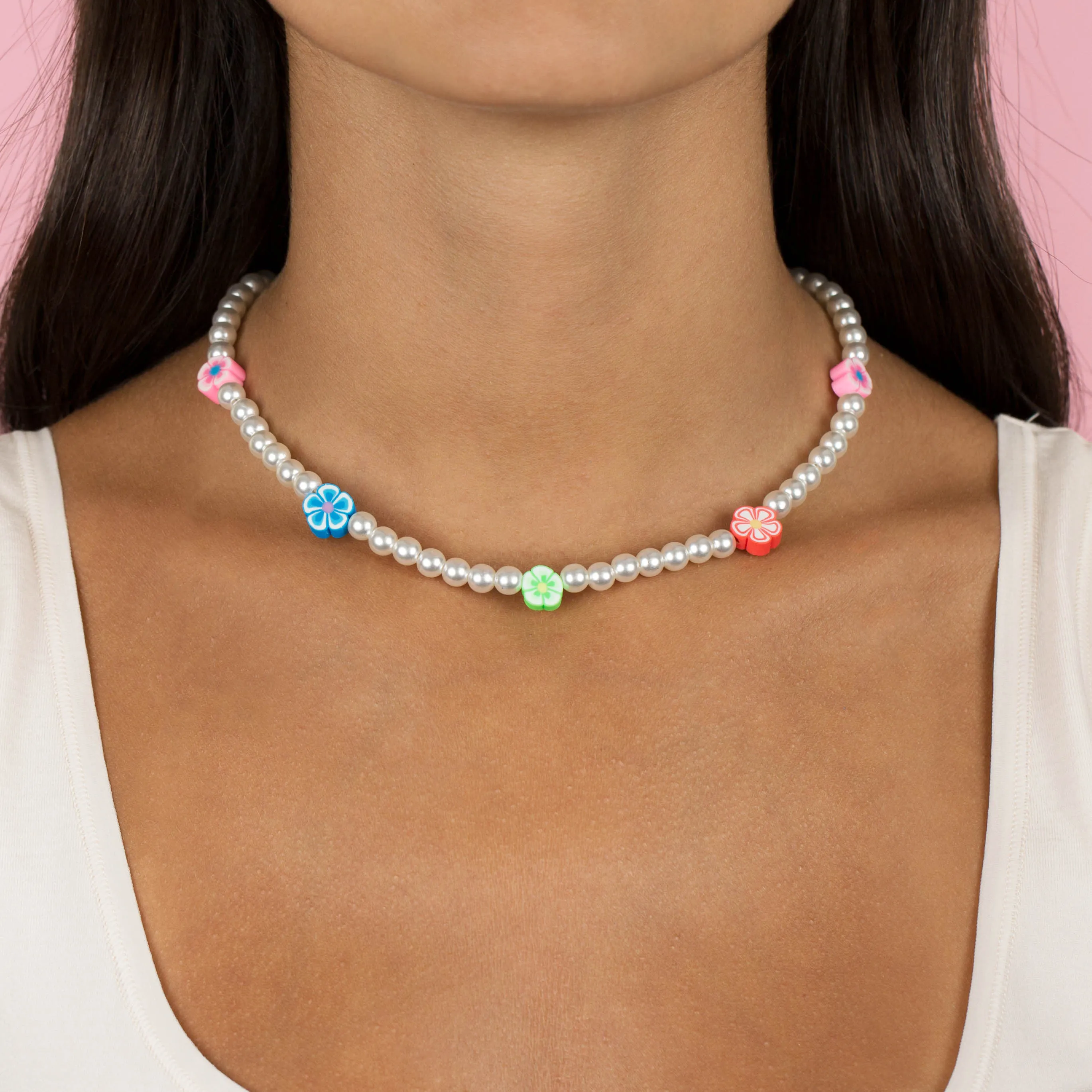 Neon Color Flower Pearl Necklace sold by Adina Eden's product image thumbnail 2
