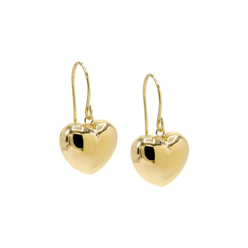 Mini Dangling Puffy Heart Fish Hook Earring 14K sold by Adina Eden's